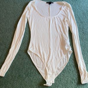 White Scoop Neck Ribbed Bodysuit
